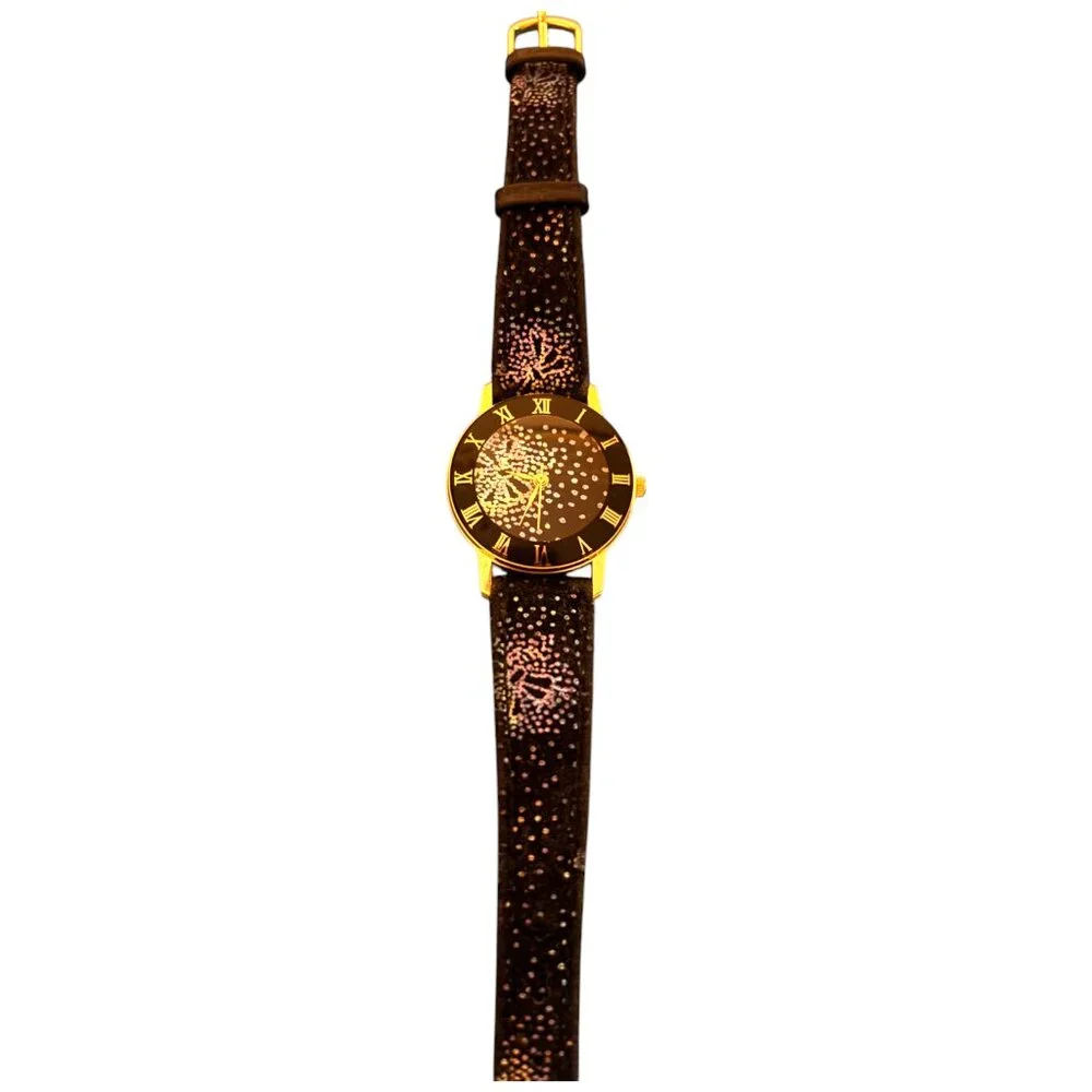 Vintage 1992 Japan Movt black colorful‎ speckled quartz watch genuine leather